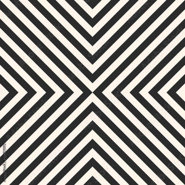 Fototapeta Black and white stripes vector seamless pattern. Simple texture with crossing diagonal striped lines. Monochrome geometric background, repeat tiles. Pop art style. Design for decor, prints, fabric