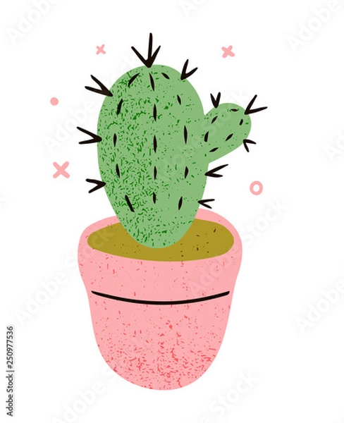 Obraz Vector illustration with cactus in flower pot on light background