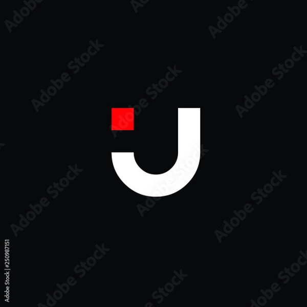 Fototapeta IU letter minimal logo vector. Red & White colour on black background
