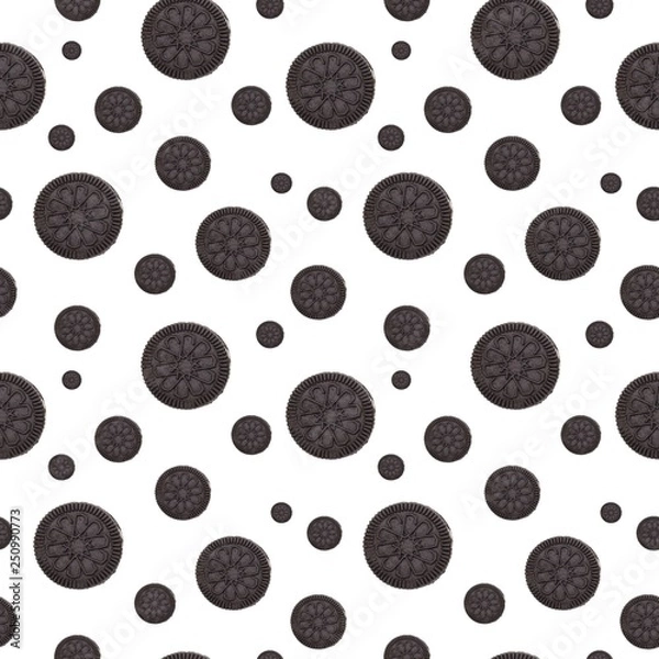 Obraz Chocolate cookies on white background top view, seamless pattern