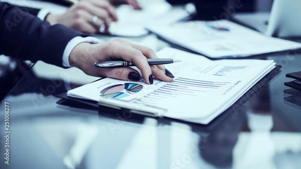 Fototapeta business team discussing financial charts on a workplace