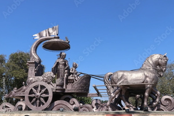 Obraz Lord Krishna and Arjuna on a chariot during Mahabharata