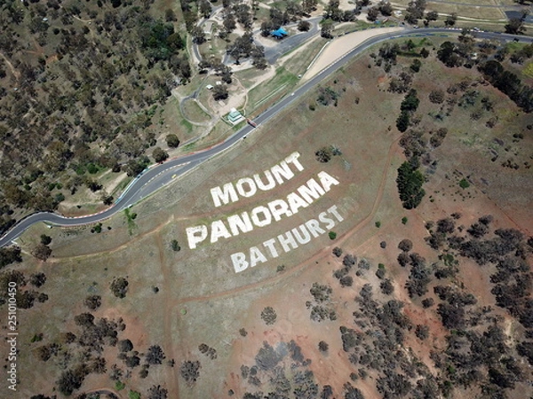 Fototapeta Aerial view of the Mount Panorama Circuit, the home of Australia most famous motor car race. Bathurst is located in the central west region of NSW.