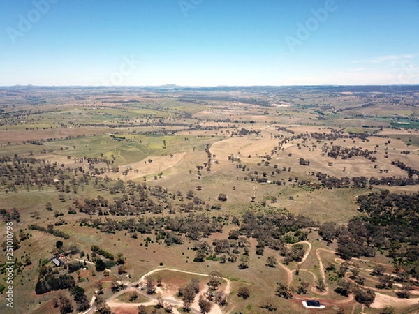Fototapeta Aerial view of the regional country city of Bathurst from Mount Panorama home of Australia most famous motor car race. Bathurst is located in the central west region of NSW.