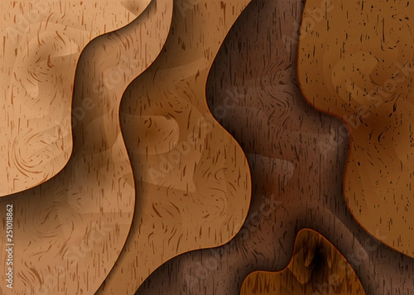 Fototapeta 3D woodcut layers texture vector banner. Abstract wood cut art background design for website template.