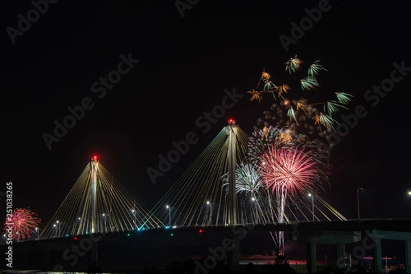 Obraz Fireworks over the Clark bridge