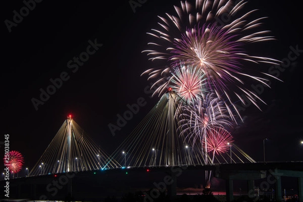 Obraz Fireworks over the Clark bridge