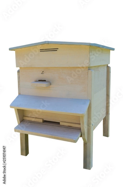 Obraz Wooden beehive for bees on honeycombs. On a white background.