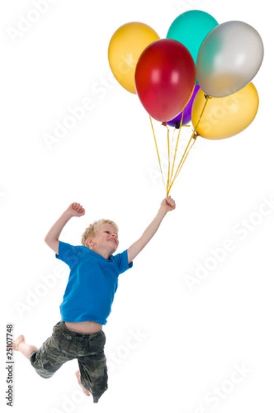 Fototapeta Boy Flying Behind Balloons