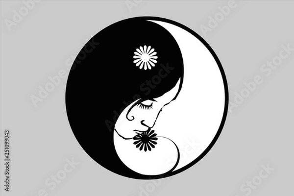 Obraz Yin Yang Simbol Girl with Flowers