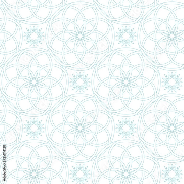 Obraz Geometric print in arabic style. Pale blue pattern on white seamless background