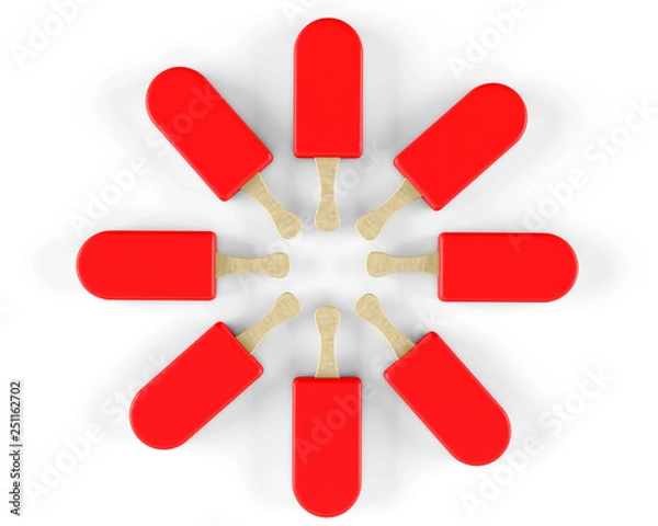 Fototapeta Red ice cream on a stick isolated on a white background 3d render