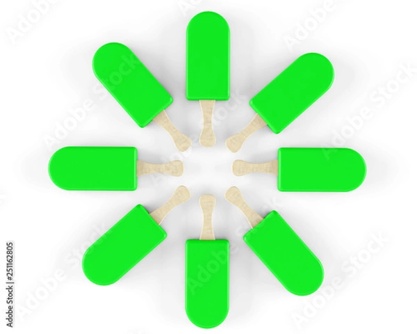 Fototapeta Green ice cream on a stick isolated on a white background 3d render