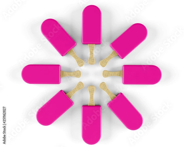 Fototapeta Pink ice cream on a stick isolated on a white background 3d render