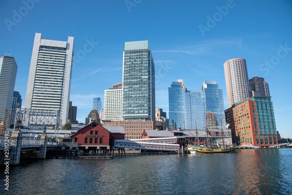 Fototapeta Boston financial district skyline from the Harborwalk