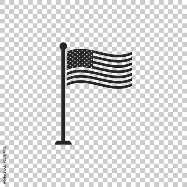 Obraz National flag of USA on flagpole icon isolated on transparent background. American flag sign. Flat design. Vector Illustration