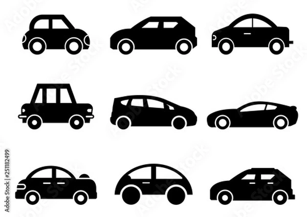 Obraz solid icons set,transportation,Car side view,vector illustrations