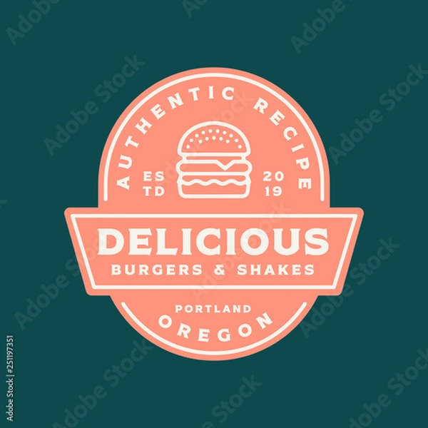 Fototapeta burger logo. retro styled fast food emblem, badge.
