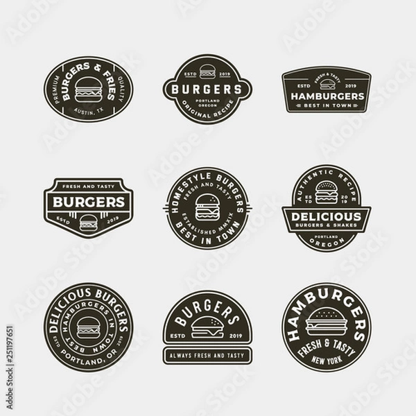 Fototapeta set of burger logos. retro styled fast food emblems