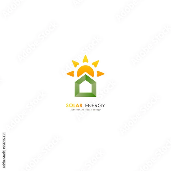 Fototapeta solar energy panel logo   renewable  alternative electricity source concept  white background flat vector illustration