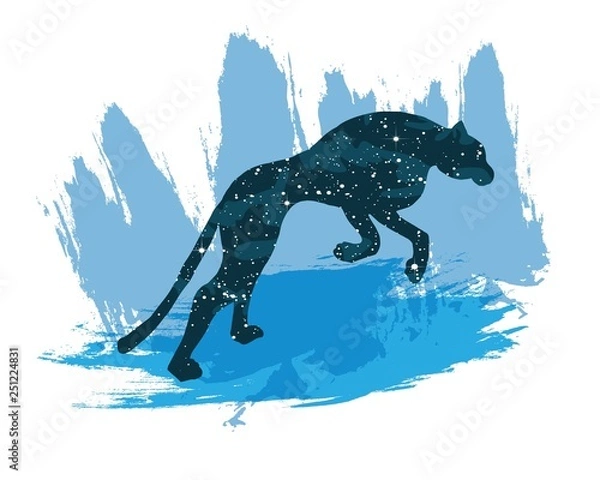 Fototapeta Illustration of a night sky leopard. Vector print isolated on white background