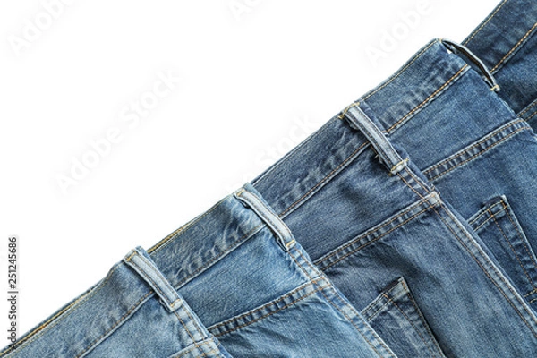 Obraz Jeans of different colors isolated on white background, space for text