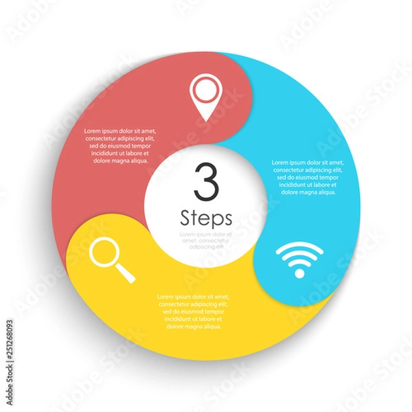 Obraz Vector circle chart infographic template for cycle diagram, graph, web design. Business concept with 3 steps or options. Abstract background.
