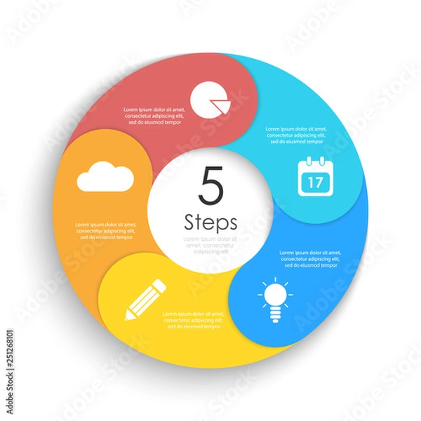 Obraz Vector circle chart infographic template for cycle diagram, graph, web design. Business concept with 5 steps or options. Abstract background.