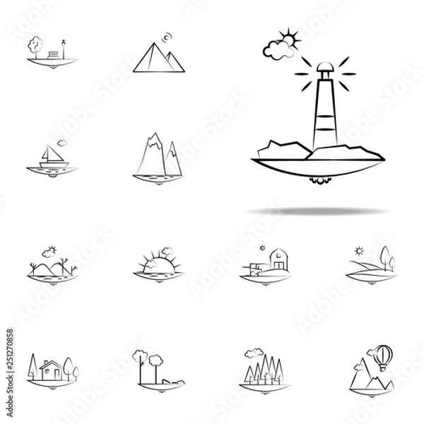 Fototapeta lighthouse cloud sun icon. Landspace icons universal set for web and mobile