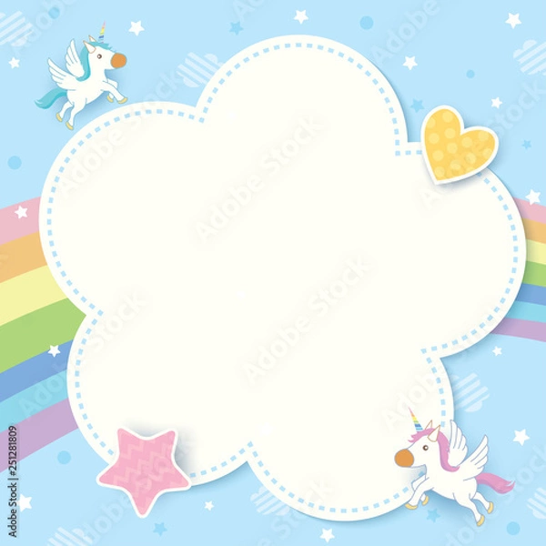 Fototapeta Unicorns rainbow blue template