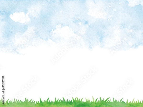 Fototapeta 水彩　空と芝生