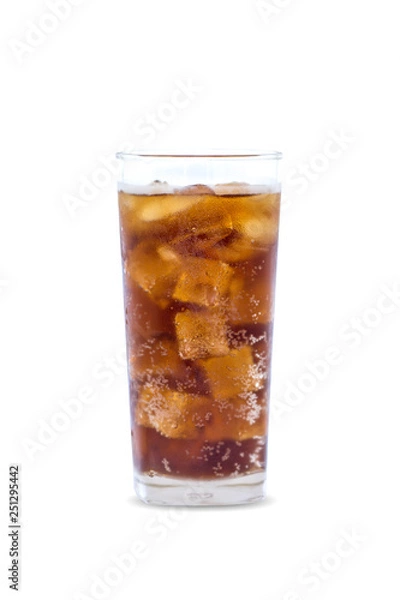 Fototapeta Glass of cola with ice on isolate background