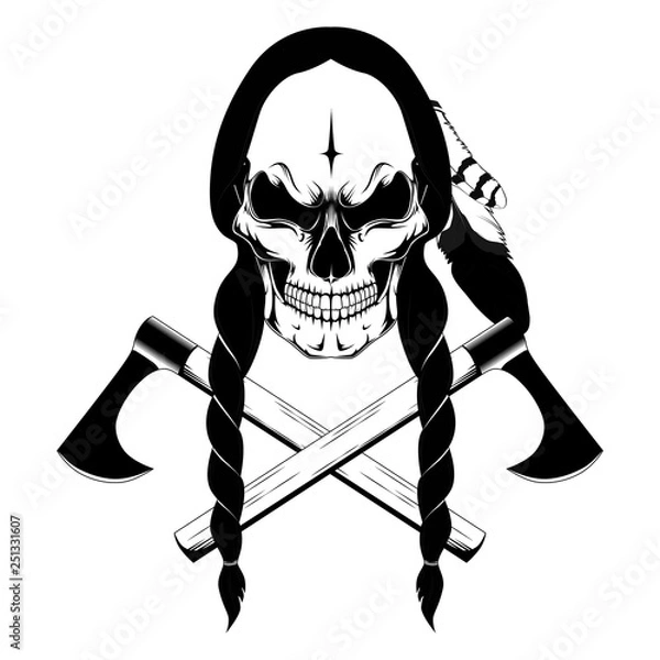 Obraz Indian skull. Black and white vector image on white background.