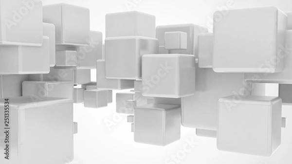 Fototapeta Abstract 3d flying metallic cubes isolated on white background