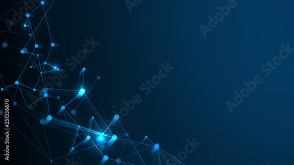 Obraz Abstract Technology Network Structure Background. Futuristic Plexus Effect or Molecules Structure with Polygonal Elements. Digital Computer Geometric Connection Structure Background.