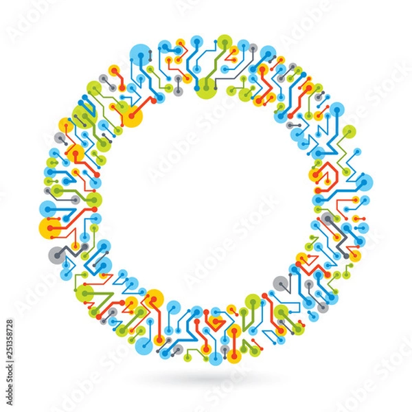 Fototapeta Vector circuit board with electronic components of technology device. Computer motherboard cybernetic abstraction with empty copy-space. Electronic microprocessor .