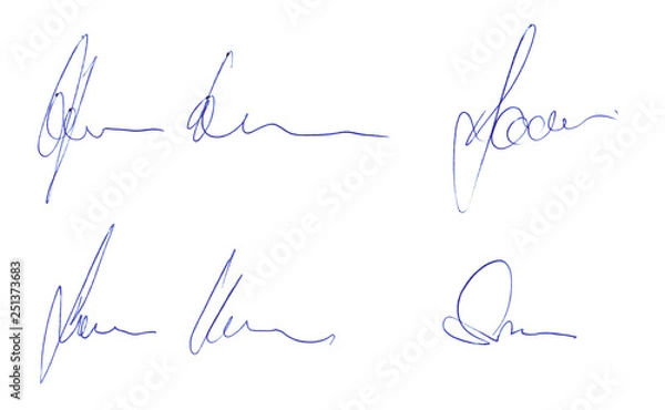 Fototapeta Handwritten signature concept of signed document with ballpoint pen isolated on white background of matt photographic paper