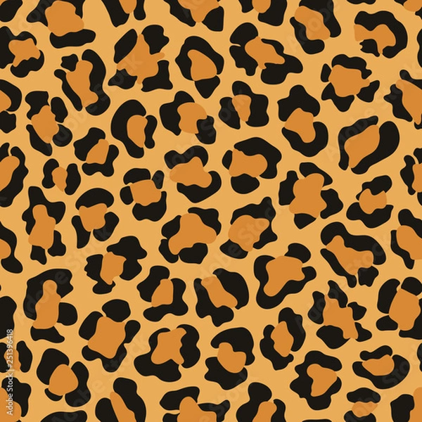 Fototapeta Leopard animal print vector seamless pattern background in black, brown and orange colors for fashion and textile, home decor, wrapping paper, scrapbooking and other projects.