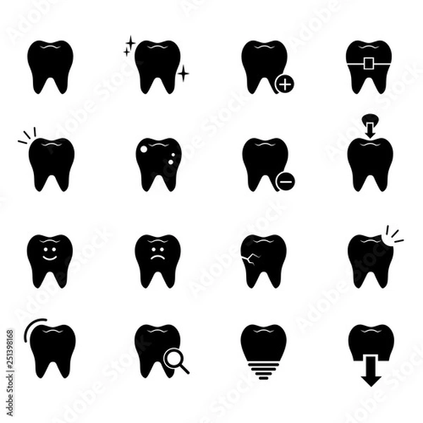 Obraz Dental, dentist, tooth, teeth vector icon set.