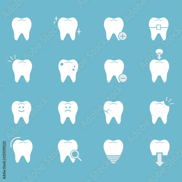 Obraz Teeth, tooth, dental, dentist vector icon set.