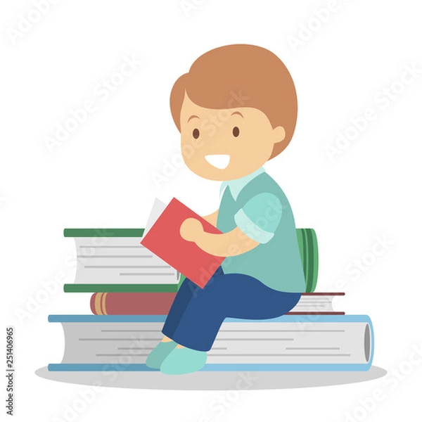 Fototapeta Child reading book. Kid read in kindergarten or school