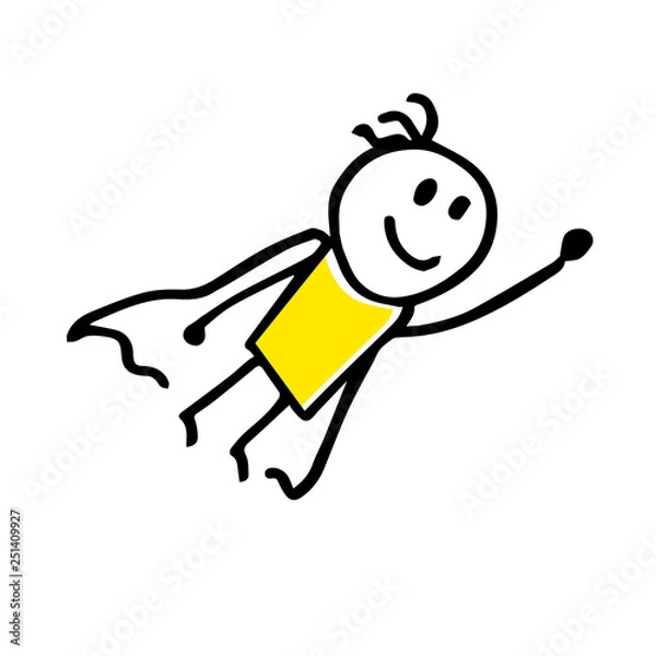 Fototapeta Super hero vector illustration in cartoon style. Stick figure.