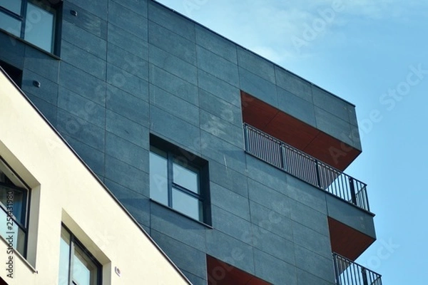 Fototapeta Futuristic architecture of apartment building. Modern residential architecture