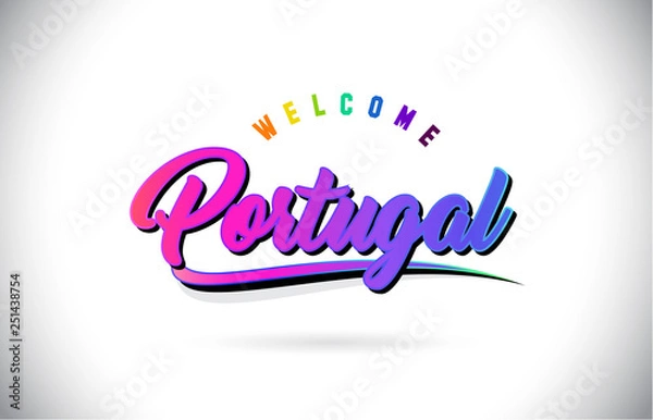 Fototapeta Portugal Welcome To Word Text with Creative Purple Pink Handwritten Font and Swoosh Shape Design Vector.