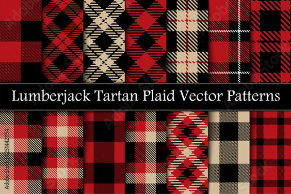 Obraz Set Lumberjack Scottish Plaid, Tartan Seamless  Pattern