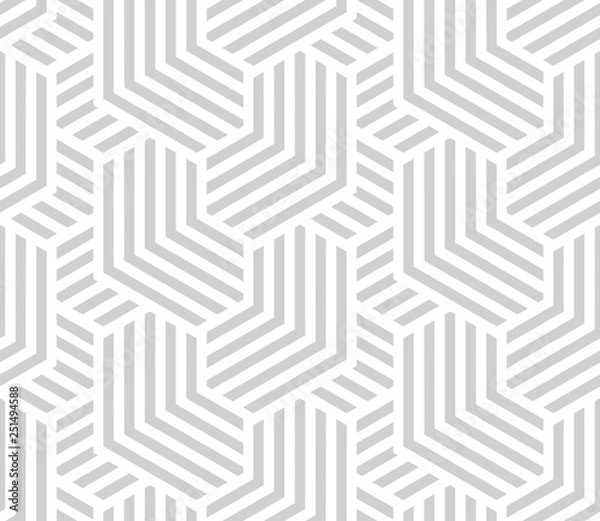 Fototapeta Abstract geometric pattern with stripes, lines. Seamless vector background. White and grey ornament. Simple lattice graphic design.