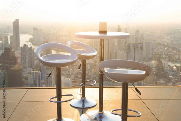 Obraz table and chairs cafe in rooftop 