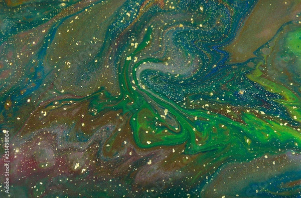 Fototapeta Multicolored dark marbling pattern. Golden marble liquid texture.