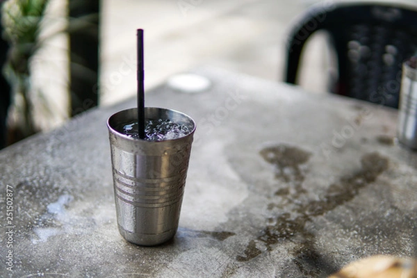 Fototapeta Close Up of Ice water with blurred background and copyspace.