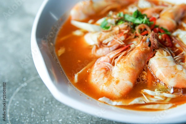 Fototapeta Zbliżenie Mee Udang (makaron krewetkowy). Mee udang to jedno z popularnych dań w Malezji - Image